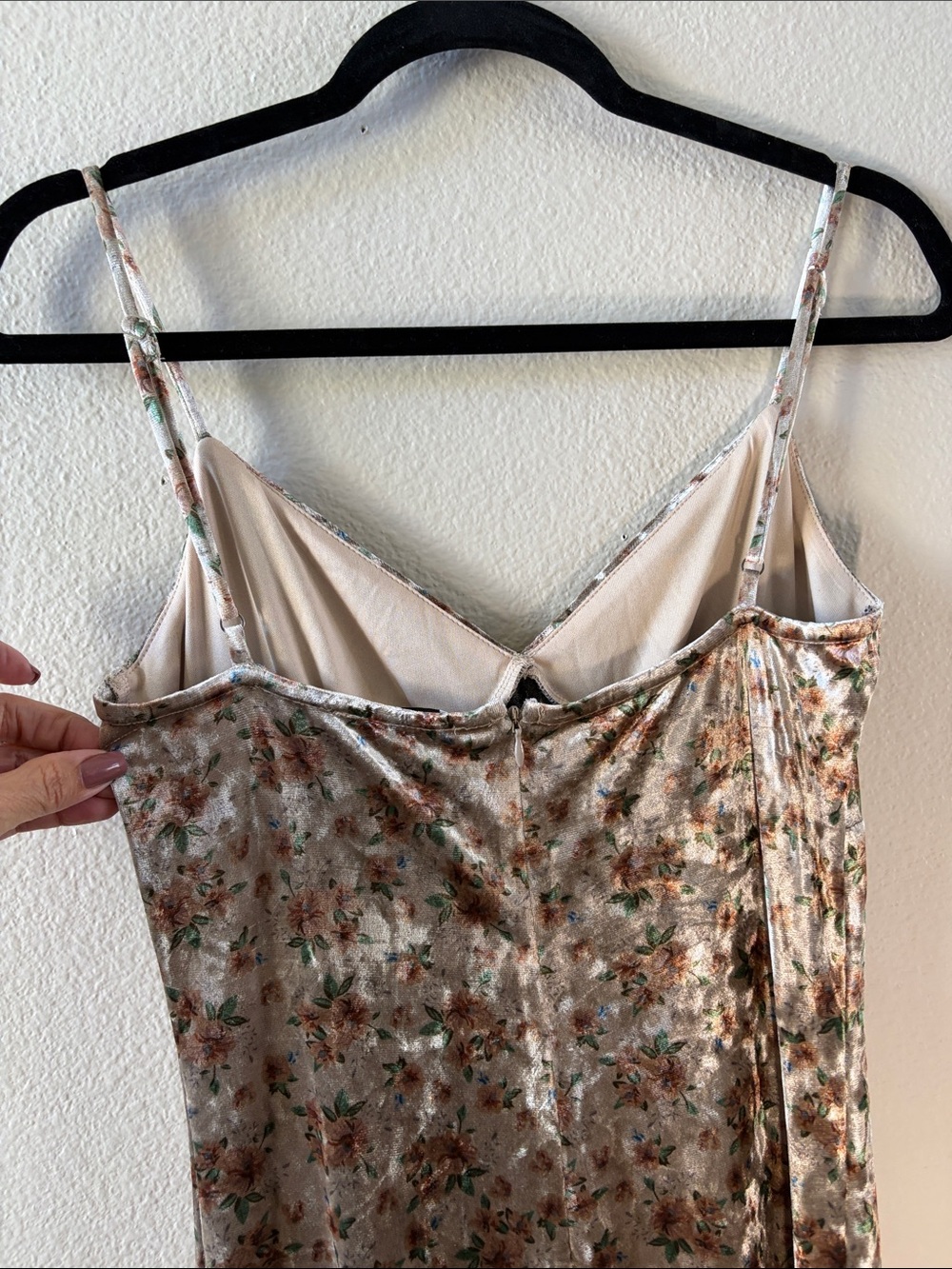 Emory Park Velvet Floral Slip Dress in Brown, Cream and Green - Picture 6 of 12